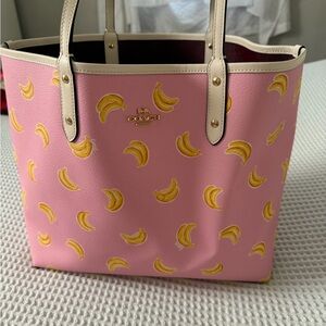 Coach Pink Tote with Yellow Banana Pattern